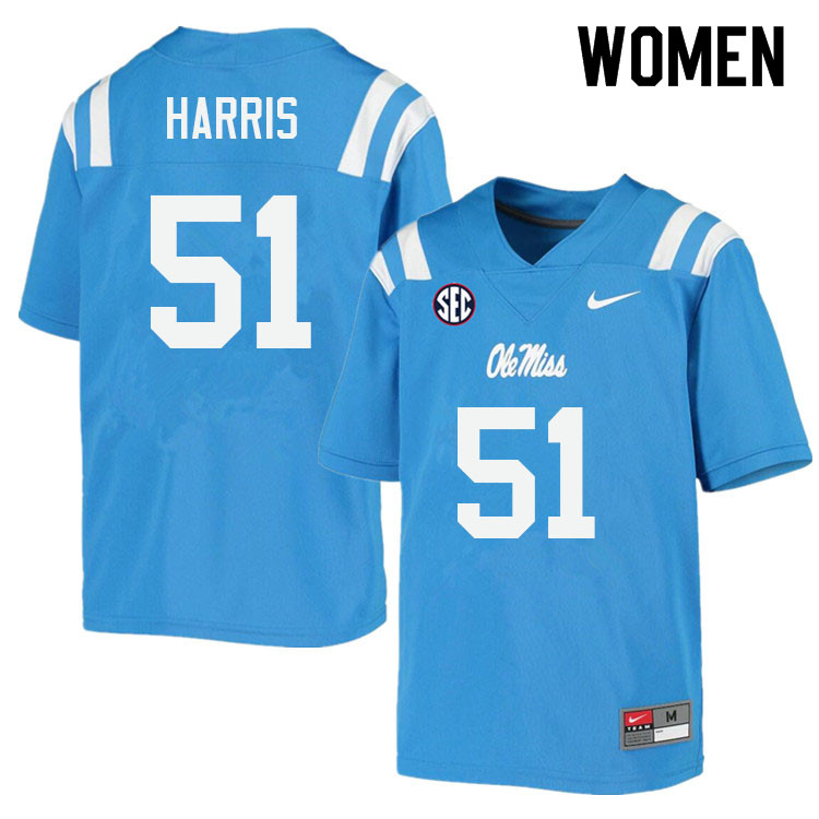 Women #51 Zxavian Harris Ole Miss Rebels College Football Jerseys Sale-Power Blue